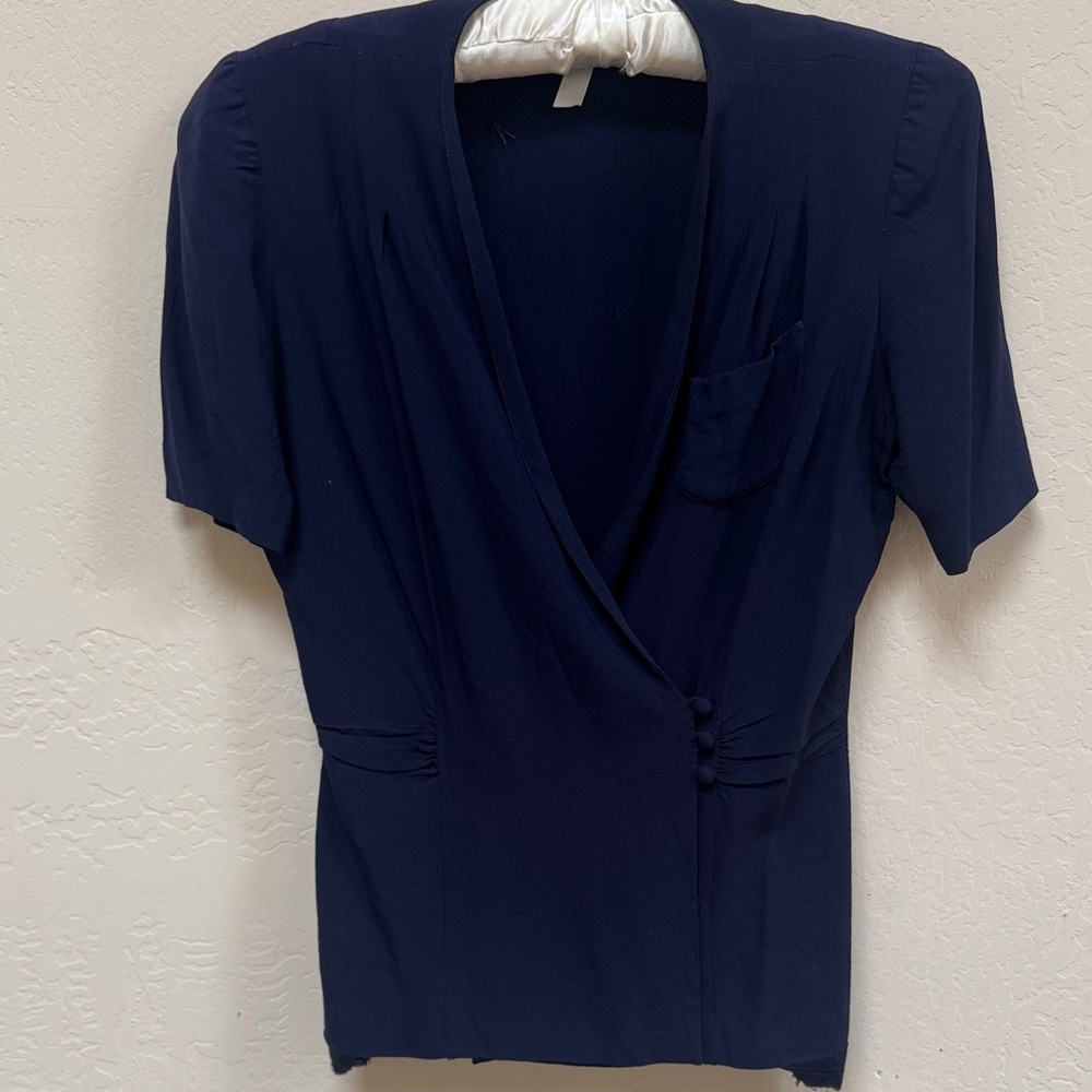 Elegant Vintage 1940’s Navy Blouse